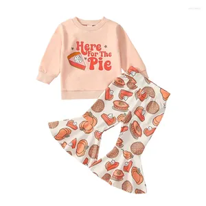 Set di abbigliamento 2 pezzi Bambino bambina Ringraziamento Vestito Cosce spesse Torte di zucca Lettere Stampa Felpa Top Pantaloni svasati Set