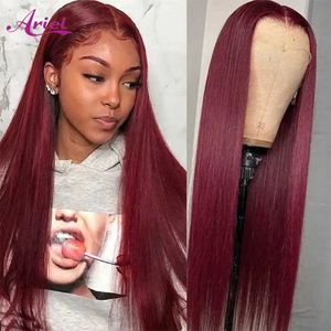 Synthetic Wigs Synthetic Wigs 30 Inch Burgundy RED 13x4 Hd Lace Frontal Wig Glueless Straight Lace Front Wigs 99J Colored Human Hair Wig For Women Pre Pucked 240329