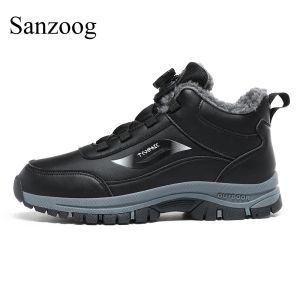 Shoes Winter Plush Warm Boots Men Women Outdoor Hiking Shoes Trekking Mountain Snowshoes PU Leather Quick Lacing Big Size 47 48