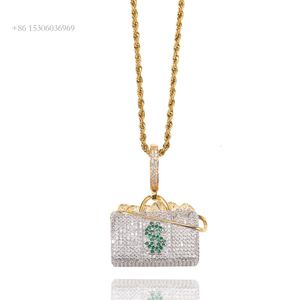 Qianjian Custom Hip Hop Sier Gold Plated VVS Moissanite Money Bag Pendant