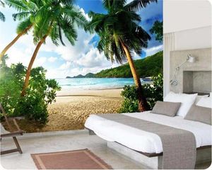 Tapety niestandardowe Po Wysokiej jakości 3D samopateryjna tapeta morze palm plaż