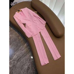 2024 Autumn Pink Solid Color Two Piece Pants Set Long Sleeve Notched-Lapel Single-Breasted Blazer Blazers Top Trousers Suits Set O3G142519