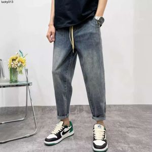 American Style Jeans Mens Spring Trendy Loose Drawstring Workwear Pants Casual and Versatile Elastic Waist Cropped