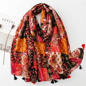 Lenços 2024 moda caju impressão borla cachecol xales longo vintage padrão floral hijab envoltório foulard