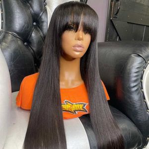 Synthetic Wigs Synthetic Wigs Straight Human Hair Wigs With Bangs Full Machine Made Wig Cheap Brazilian Hair Wigs Glueless Short Bob Fringe Wigs 3x1 HD Lace 240329