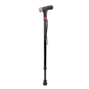 スティックハイキングアラームLEDライトラジオとクッション性のあるハンドル安全性のある屋外ウォーキングスティックスティック緊急ツールを備えた調整可能な折りたたみ杖