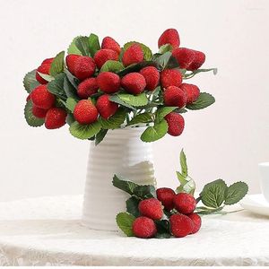 Dekorative Blumen künstlicher rotes Erdbeer Berry Zweig 28cm Simulationspflanze Obst Bouquet Hochzeit Home Party Dekoration Orament Po