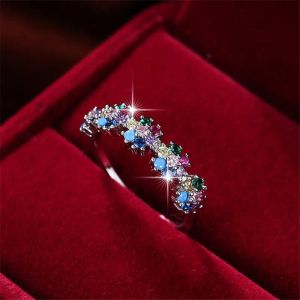 Fashion Colorful Crystal Ring for Women 14K White Gold Ring With Feminine Charm Bridal Wedding Jewelry Gift