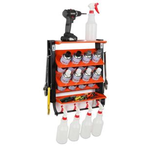 Suporte de spray Wallmaster, rack de armazenamento de montagem em parede lubrificante Organizador de garrafa de tinta resistente para casa de garagem |8 furos para latas 2 prateleiras