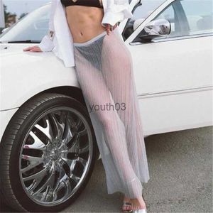 Saias Skorts Mulheres See-Through Beach Bikini Cover Up Wrap Scarf Swimwear Pareo Sarong Dobre Vestido Boho Casual Cintura Alta Saia Swimsuit Bottom 240319