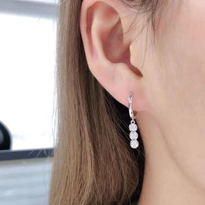 Stud Earrings Solid 14K White Gold AU585 Platinum PT950 Tassel Design Buckle Women Moissanite Fashion