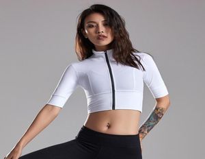 Autumn Sport Sport Women HalfSleeve Zip Fitness Yoga Vestra Ginout Gym Awear Ative Sport Running Coats Training Clothes6419286