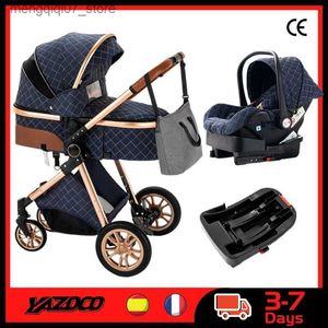 Strollers# Luxurious Baby Stroller 3 in 1 Portable Travel Baby Carriage Folding Prams Aluminum Frame High Landscape Car for Newborn Baby L240309