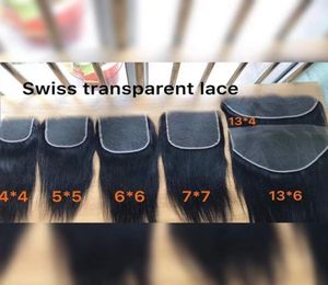 Swiss Transparent HD spetsar Fronters Stängningar 4x4 5x5 6x6 7x7 13x4 13x6 Ear to Ear Pre Plucked with Natural Hairlin7748014