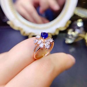 Cluster Rings Elegant Sapphire Ring till salu Natural and Real 925 Sterling Silver Fine Jewelry Party