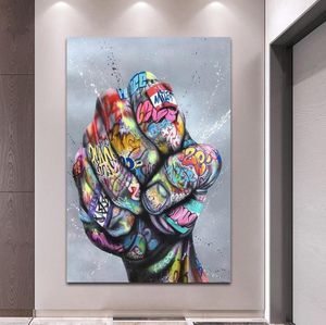 Abstract Graffiti Malowanie miłośnik rąk rąk plakaty na płótnie plakaty i drukuje sztuka ścienna do salonu wystrój domu bez ramy6005350