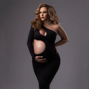 Sexy Hollow Out Maternity Pography Outfit Slope Shoulder Stretchy Pregnancy Dress For Po Shoot 240309