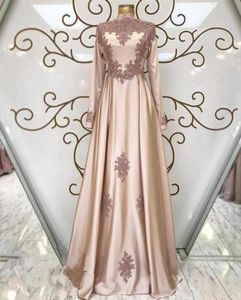 Elegant islam muslim en linje aftonklänningar långa ärmar juvel hals spets applikation prom klänning plus storlek arabisk kaftan formell parti 4930259