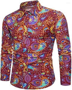 Men's Casual Shirts Fashionable 70s Disco Floral Vintage Long Sleeve Button Lapel Cardigan Mens Oversized