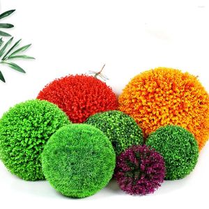 装飾的な花プラスチックリアルな人工植物トピアリーボールは簡単に掃除しやすい耐久性エレガントな緑35cm