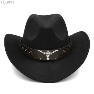 Wide Brim Hats Bucket Western Cowboy Hat Cowgirl Cap Wool Blend Summer for Men Women Cosplay Accessories Color Black or Brown 240319