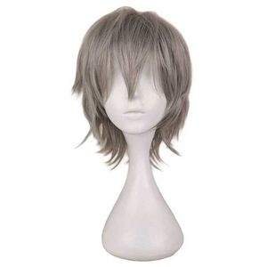 合成ウィッグコスプレウィッグQQXCAIW MEN SHORT GREA SLIVER GREA COS COSPLAY WIG PARTY 30 cm 100％高温繊維合成ヘアウィッグ240328 240327