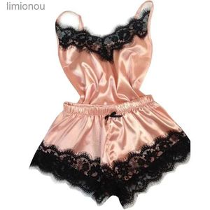 Kvinnors sömnkläder mode kvinnor pajamas kostym v-hals stretch satin babydoll lace sexig underkläder bowknot pajamas sömn shorts set sömnkläder24319