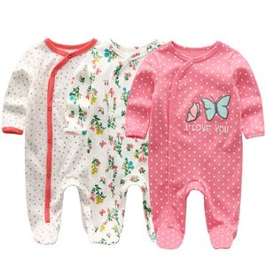 Kiddiezoom varumärke sommar baby romper långa ärmar tecknad overaller födda flickor pojkar kläder bomullsaupan infantil pyjamas 240313