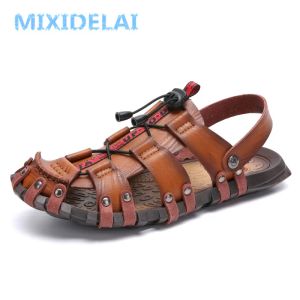 Sandalen Mixidelai neuer heißer Verkauf Herren Sandalen Leder Männer Sommerschuhe Freizeitschuhe Fliplops Männer bequeme Schuhe weiche Sandale