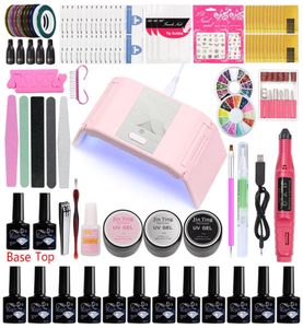 Manicure Set Kit Profesional Acrylic Nail Kit With UV Lamp Gel Nail Polish Base Top Coat Liquid For Tool7563864