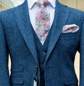 Ocasião formal vestido masculino ternos 3 peças men039s lã britânica azul tweed terno jaqueta colete calças feito sob encomenda qualidade superior weddin5090799