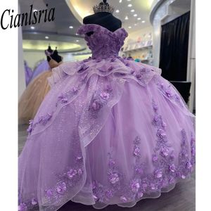 Sparkly Princess Lilac Quinceanera Dresses Ball Gown 2023 Sweet 16 Dress Beads paljetter Applices Tassels Birthday 15th Party Gown