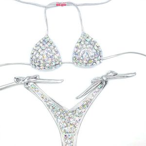 Costume da bagno da donna sexy in stile europeo e americano con strass in cristallo e bikini per costumi da bagno da spiaggia estivi all'ingrosso