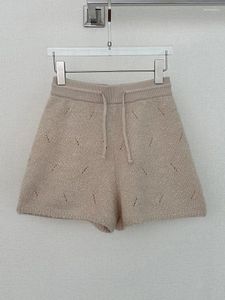 Shorts femininos moda pura cashmere macio terry fios para mulher 2024 de alta qualidade cordão elástico cintura casual calças curtas senhora