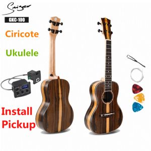 Guitar Ukulele 21 23 26 Inches Ciricote Ebony Mini Electric Soprano Concert Tenor Acoustic Guitar 4 Strings Ukelele Pickup Retro Matte