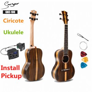 ギターウクレレ21 23 26インチCiricote Ebony Mini Electric Sopranoコンサートテナーアコースティックギター4弦Ukelele Pickup Retro Matte