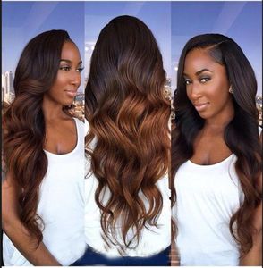 Two Tone 430 Body Wave Dark Brown Human Hair Weave 34 Bunds hela färgade brasilianska ombre Remy Human Hair Extensions DealS7909506