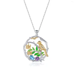 Chains C7926 Abiding Jewelry Wholesale Large Leaves Shaped Sterling Silver Natural Swiss Blue Topaz Amethyst Pendant Designs For Women