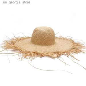 Szerokie brzegowe czapki wiadra czapki wzcx ręcznie robione moduł brzęczący Str Sun Hat szerokie giełd gilrs naturalny Rafia Panama Beach Str Holiday Sun Hat Y240319