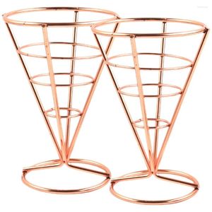 Flatware Sets 2 Pcs Basket Cone Snack Holder Serving Tray Ice Cream Display Rack Stainless Steel Table Decoration & Charcuterie