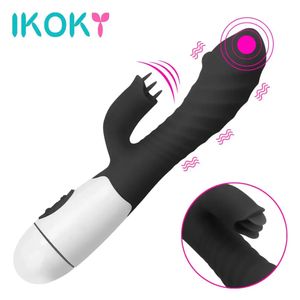 IKOKY Nipple Vagina Anus Massage Rabbit Vibrator Tongue Licking GSpot Clitoris Stimulator 30 Frequency Sex Toys for Women 240312