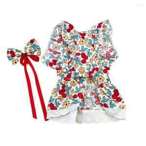 Dog Apparel High-quality Fabric Pet Sleeves Outfit Princess Dress Set With Headgear Flower Print Cat For Furry