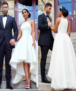 Elegante árabe branco alta baixa vestidos de casamento praia uma linha vestido de noiva vestidos de novia plus size nupcial wear3237273