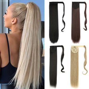 Synthetic Wigs Synthetic Wigs Long Straight Ponytail Extended By 22 Inches Wrapped Synthetic Hair Clip In Wig For Women Natural Soft Daily Use 240329