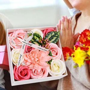 Flores decorativas sabonete flor artificial rosa realista presente de dia das mães para mamãe