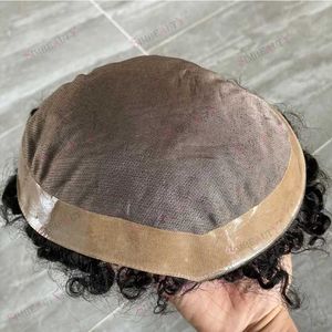 Perucas sintéticas Mens Childrens Wigs 8mm Afro Toupee Man Weave Unit Black Mens Kinky Curly 100% Cabelo Humano Perucas Afro-Americanas para Homens Mono Lace com PU em torno de 240327