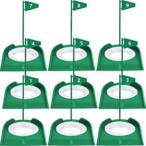 AIDS 9 Pack Golf Puting Cup and Flag Plastic Golf Hole Training Aids Golf Training Putters för inomhus utomhusbarn Mänskvinnor