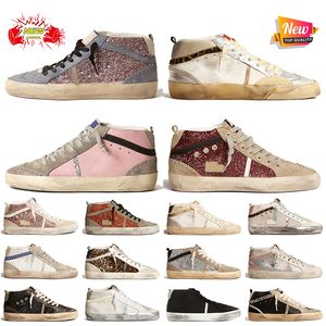 2024 Fashion Vintage Goldengoosess Mid Star Designer Casual Shoes Italy Brand Flat Trainers Läder Guld Silver Glitter Leopard Pony Handmade Platform Sneakers