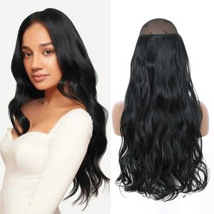 Synthetic Wigs Synthetic Wigs Synthetic No Clip Invisible Hair Long Wavy Heat Resistant Hairpiece 22 Fish Line Fake Hair Black For Women 240328 240327
