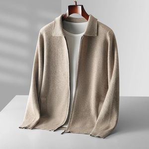 Męskie swetry wełniane jesień i zimowe dzianiny 2024 luźne zewnętrzne zużycie modne klapy zagęszczona duża kurtka F